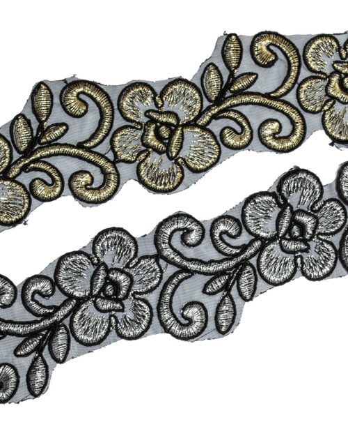 Dantela brodata DBR 5,5cm dantela brodata poliester Bumbac+pietre; Dantela brodata poliester+lurex; dantela brodata lurex DBR; dantela brodata; dantela poliester florala 7cm; dantela poliester; dantela florala; dantela din poliester cu fluturi; dantela poliester flori
