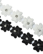 dantela brodata florala cu pietre A-25mm; Dantela brodata poliester; dantela brodata perle; dantela brodata pietre; dantela brodata; dantela poliester cristale; dantela poliester; dantela florala; dantela din poliester cu fluturi; dantela poliester flori; Dantela poliester cu model perle si cristale