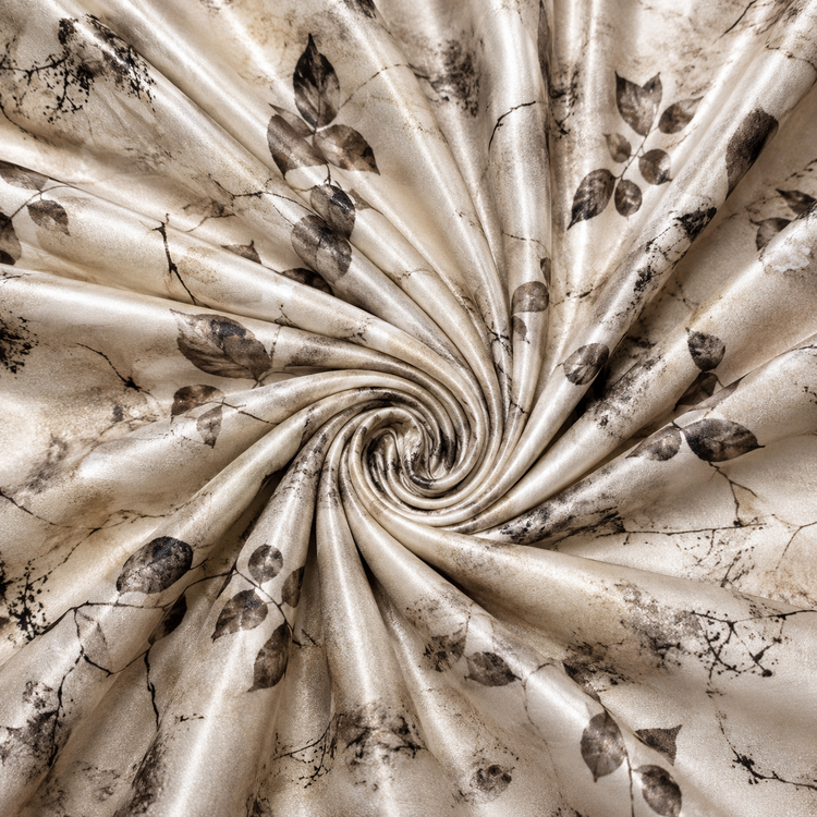 Satin elastic crem cu imprimeu vegetal artistic