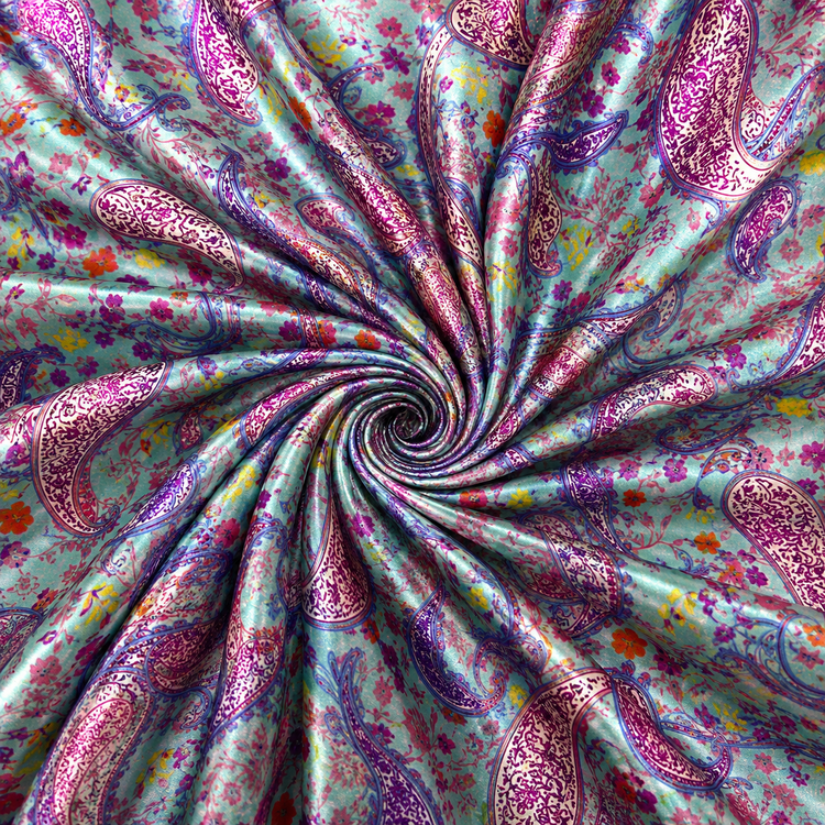Satin elastic turcoaz cu imprimeu paisley