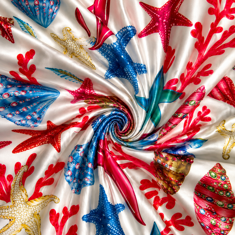 Satin elastic cu imprimeu marin multicolor