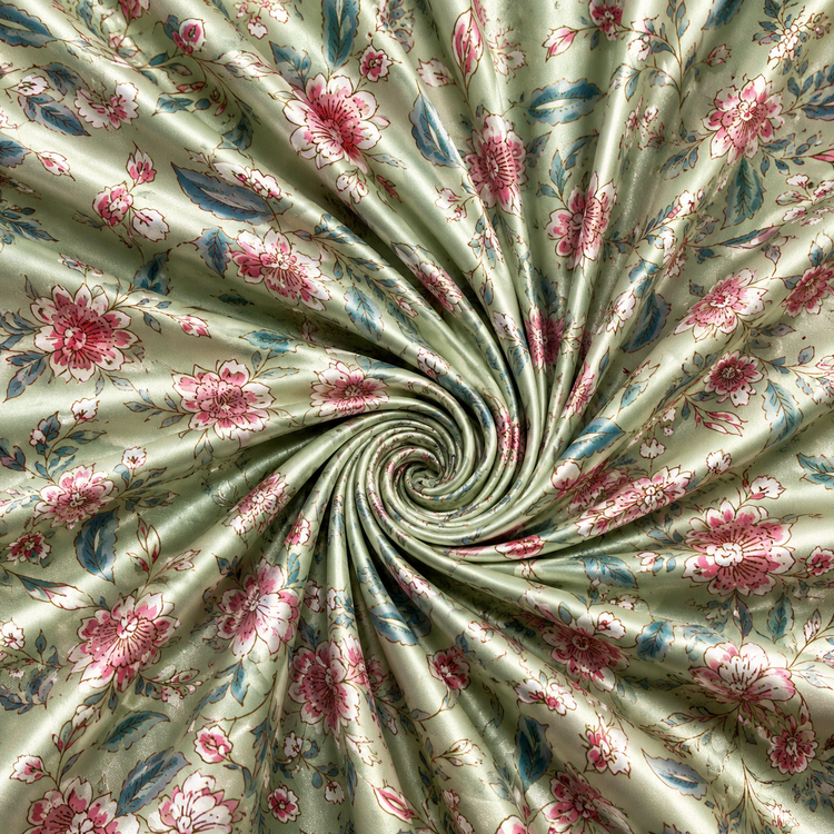 Satin elastic verde pastel cu imprimeu floral