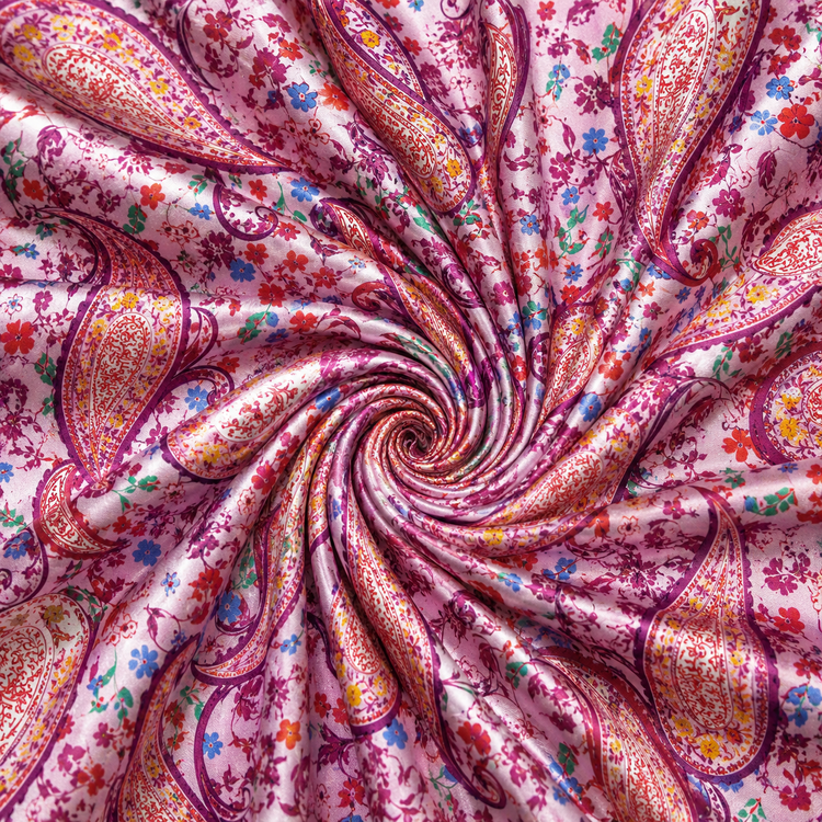 Satin elastic roz cu imprimeu paisley
