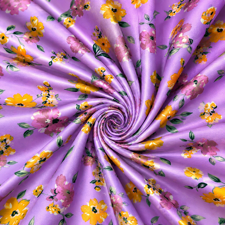 Satin elastic mov pastel cu imprimeu floral
