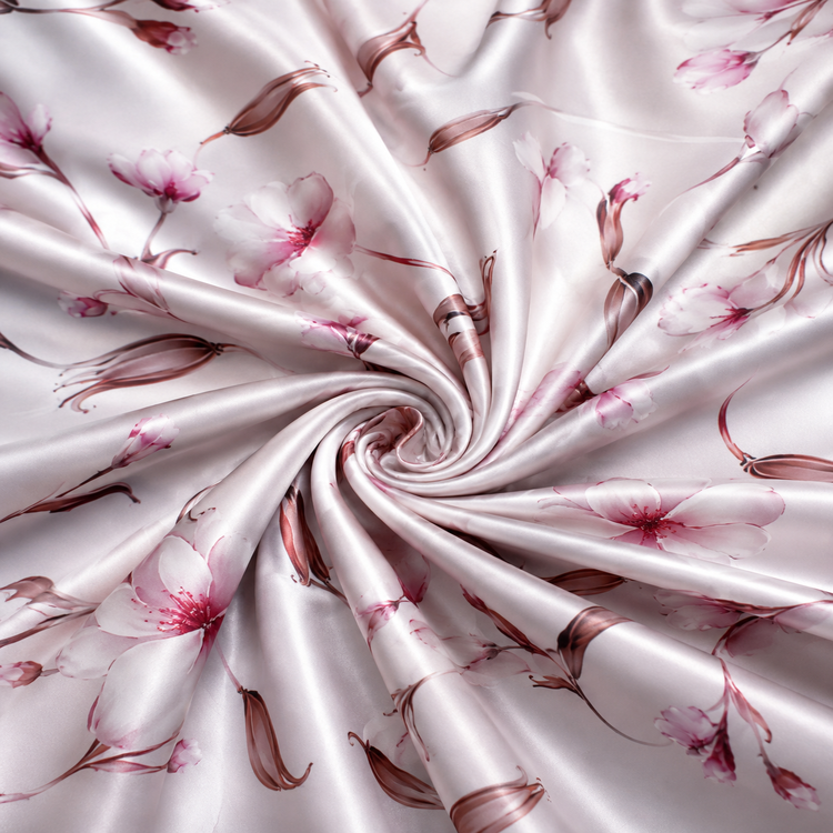 Material Satin Elastic Imprimat Floral Delicat