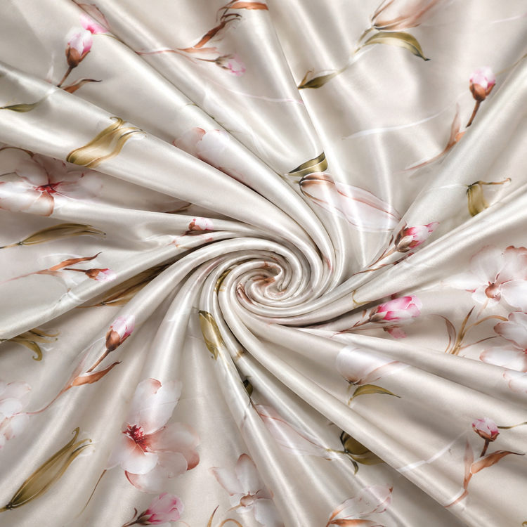 Material Satin Elastic Imprimat Floral Pastel