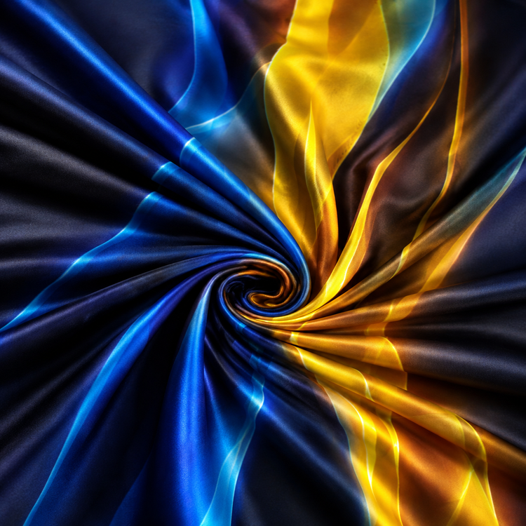 Material Satin Elastic Abstract Albastru și Auriu