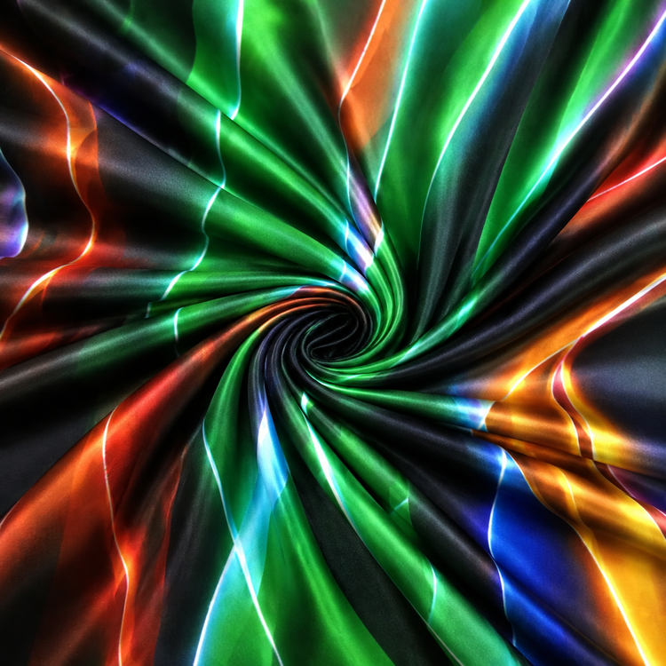 Satin Elastic Imprimat Abstract Multicolor