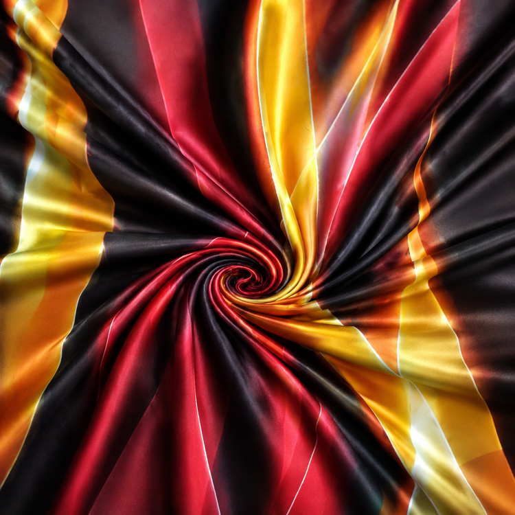 Satin Elastic Imprimat Abstract Roșu și Galben