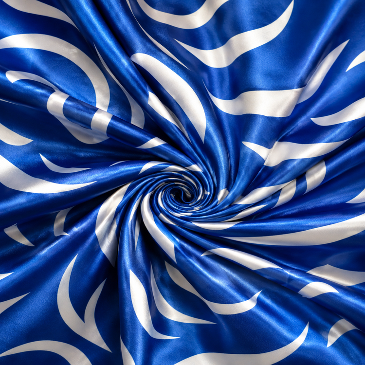Satin Elastic Imprimat Abstract Albastru și Alb