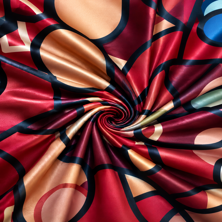 Satin Elastic Imprimat Geometric Bordo