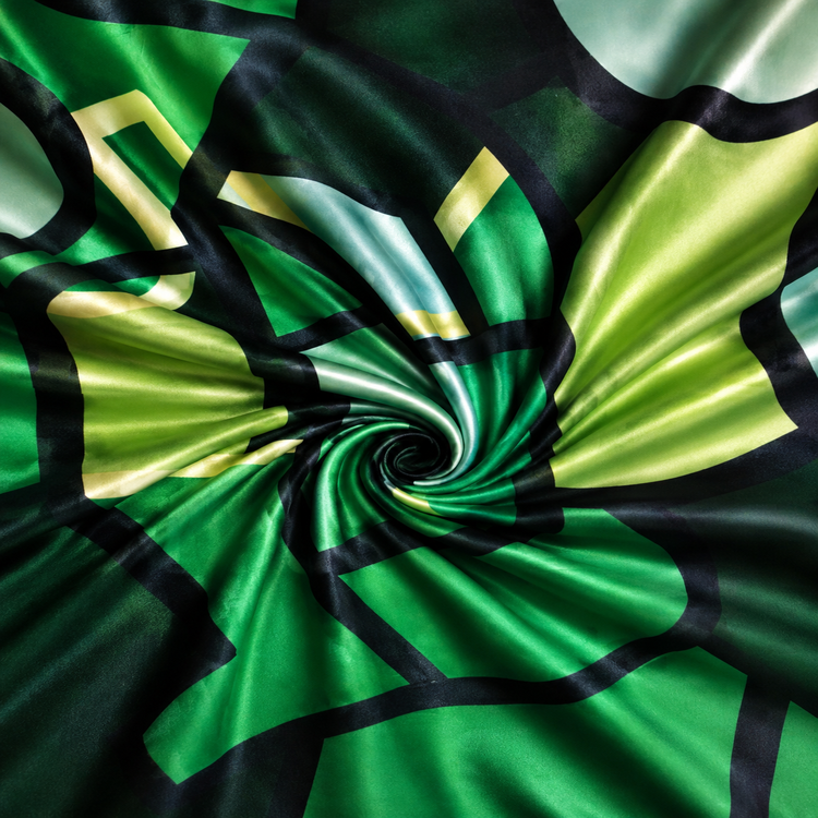 Satin Elastic Imprimat Geometric Verde