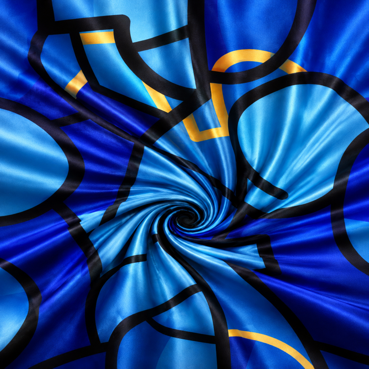 Satin Elastic Imprimat Abstract Albastru