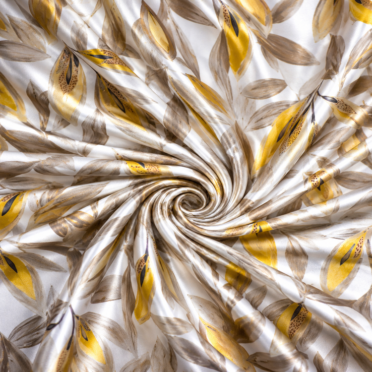 Satin Elastic Imprimat Frunze Galbene