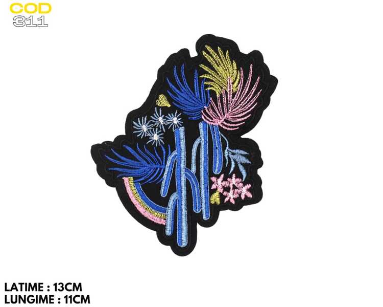 Aplicație brodată florală multicoloră stil exotic