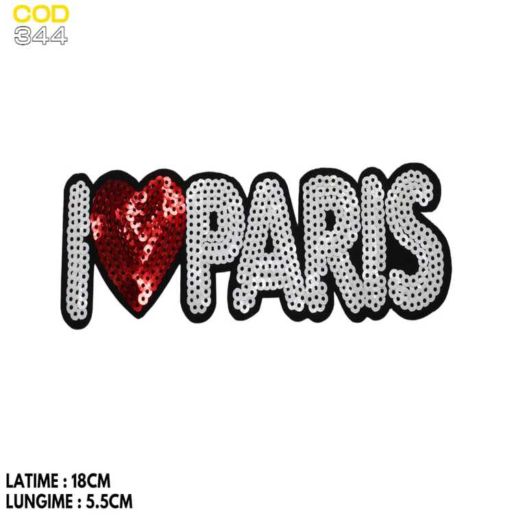 Aplicație brodată cu paiete „I ❤️ PARIS”