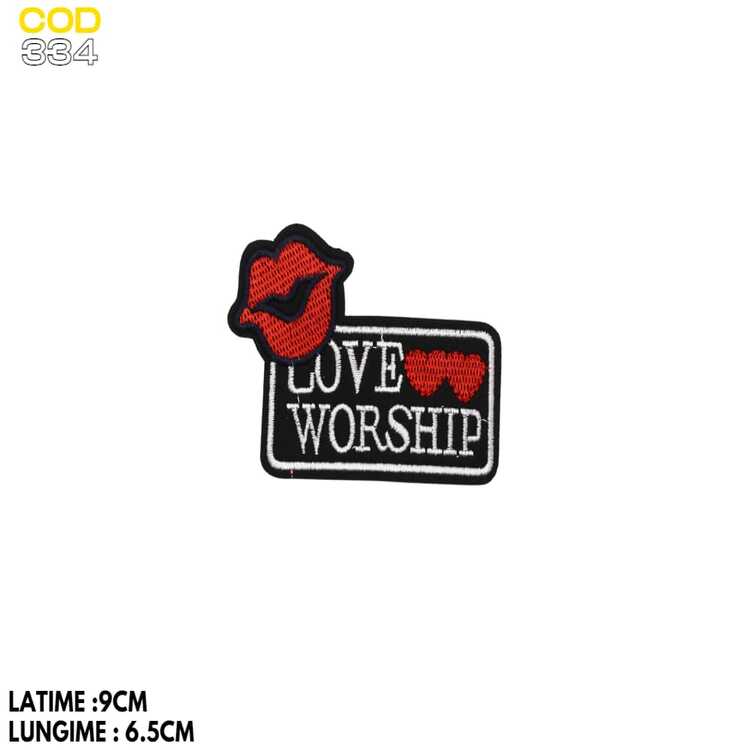 Aplicație brodată text „LOVE WORSHIP”