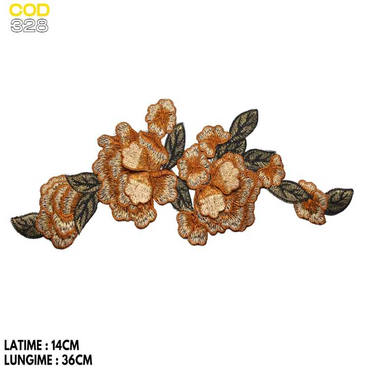 Aplicație brodată florală cu flori decorative bej
