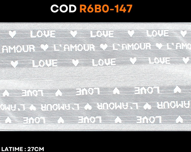 Dantelă elastică albă cu inscripții LOVE și AMOUR