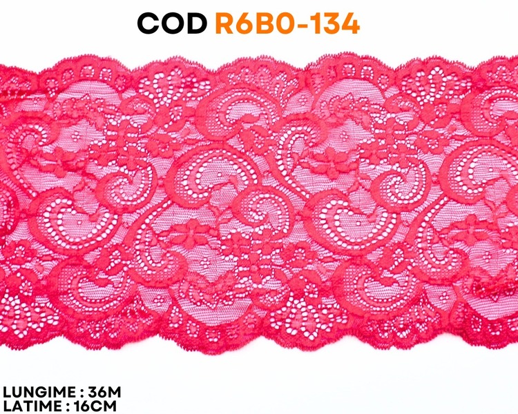 Dantelă elastică fucsia cu model ornamental