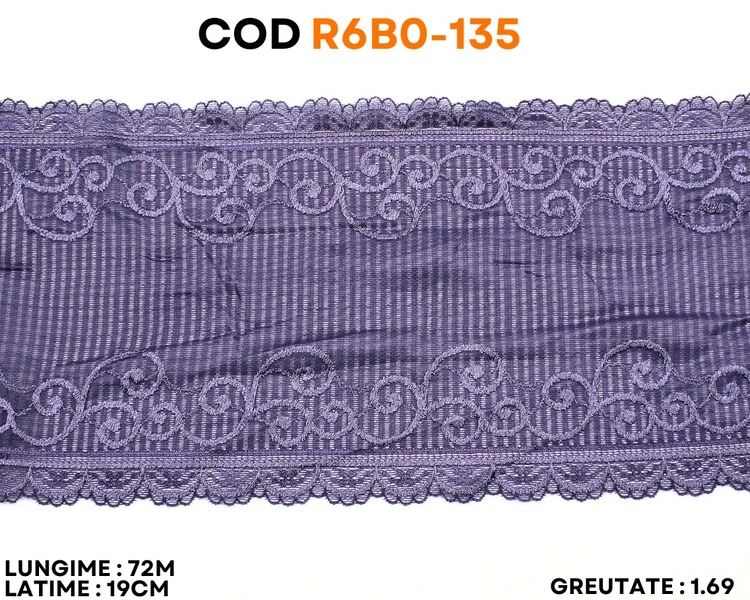 Dantelă elastică mov lila cu model ornamental