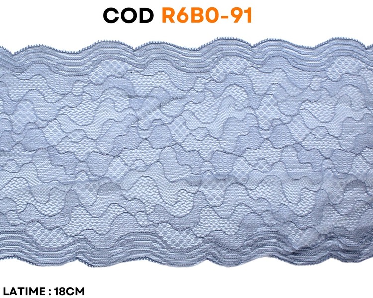 Dantelă elastică bleu cu model abstract ondulat