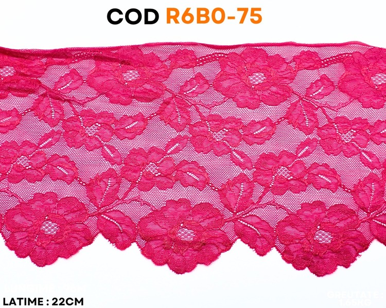 Dantelă elastică fucsia cu model floral