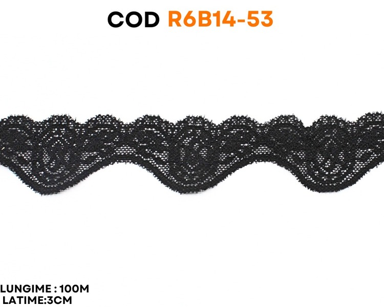 Dantelă elastică neagră cu model ornamental