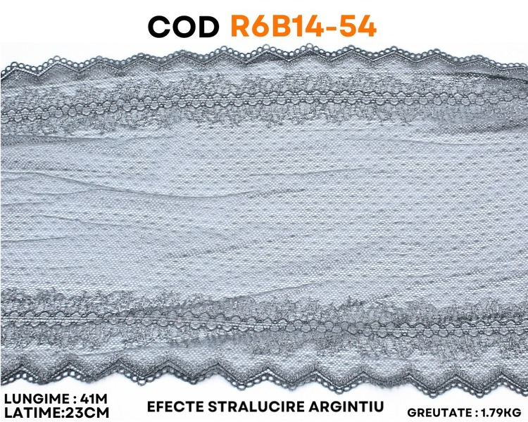 Dantelă elastică gri argintiu cu efect strălucitor