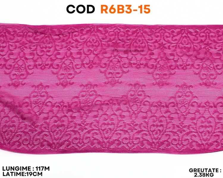 Dantelă elastică fucsia cu model ornamental baroc