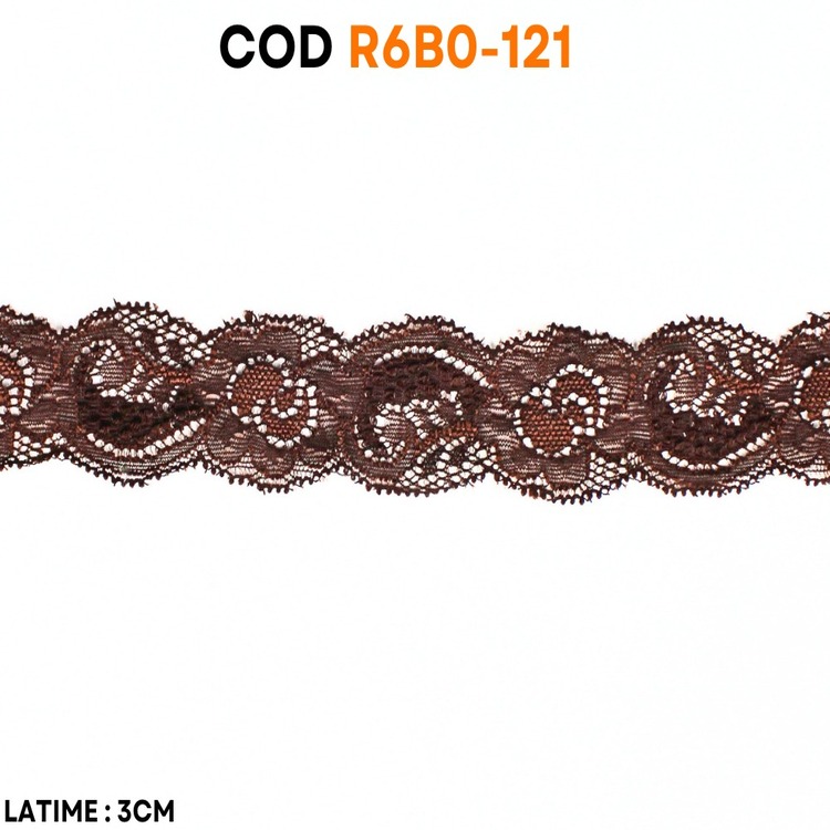 Dantelă elastică maro ciocolatiu cu model ornamental