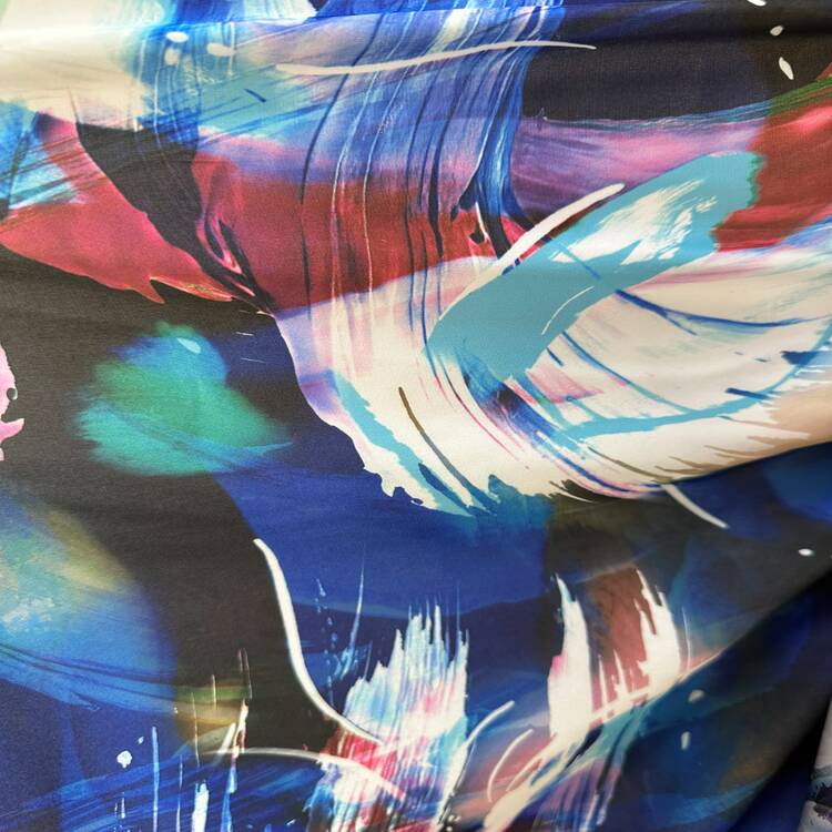Satin elastic multicolor cu imprimeu abstract