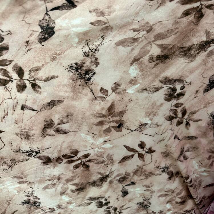 Satin elastic bej cu imprimeu vegetal