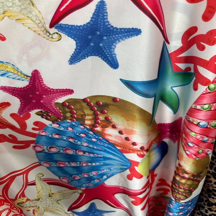 Satin elastic cu imprimeu marin multicolor
