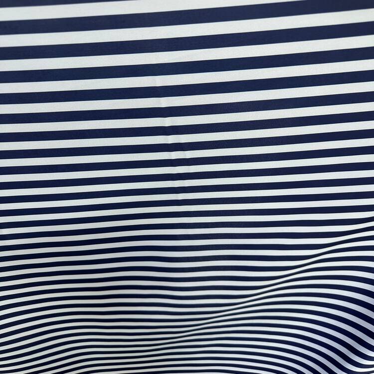 Satin elastic cu dungi bleumarin și albe