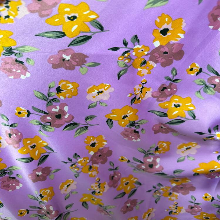 Satin elastic mov pastel cu imprimeu floral