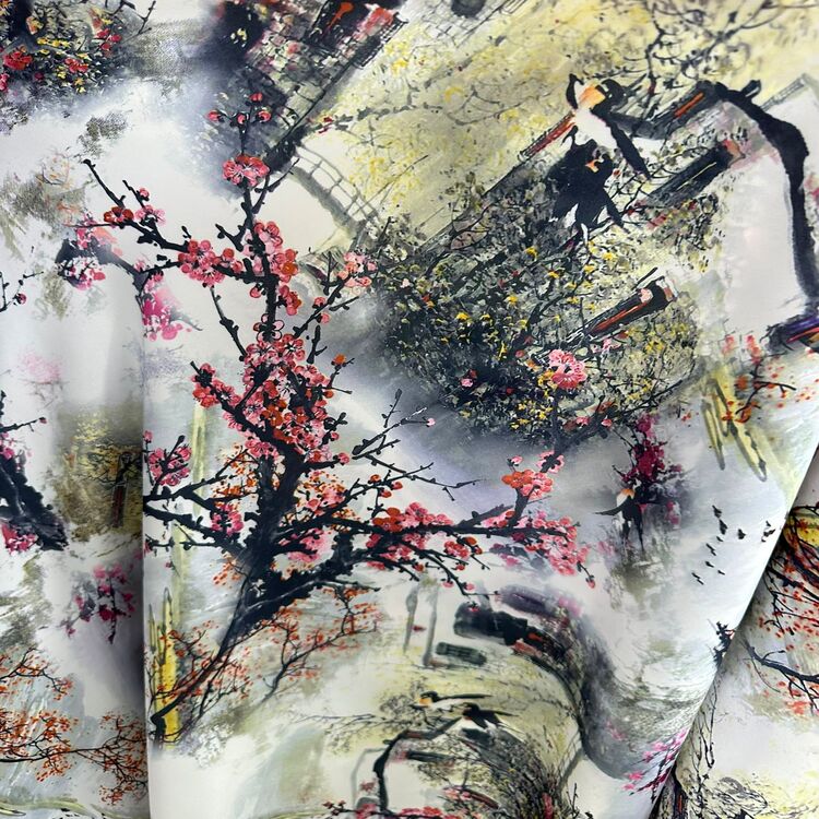 Satin elastic cu peisaj artistic