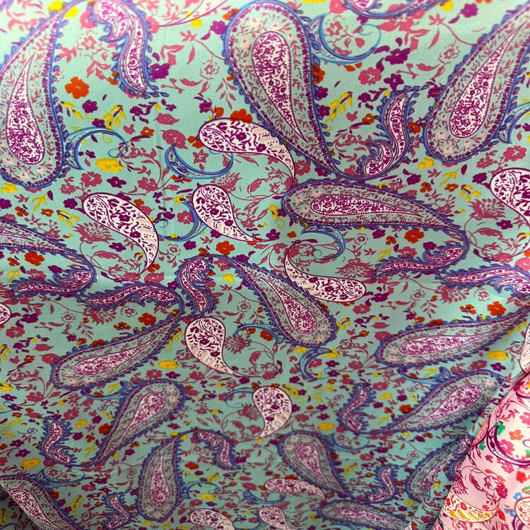 Satin elastic turcoaz cu imprimeu paisley