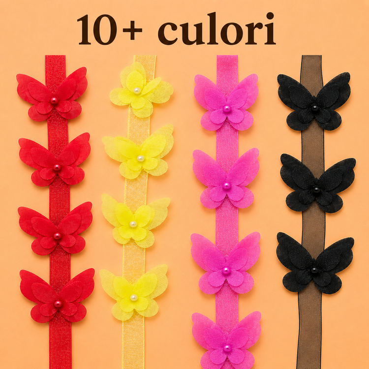 Bandă Organza cu Fluturi 3D și Perlă