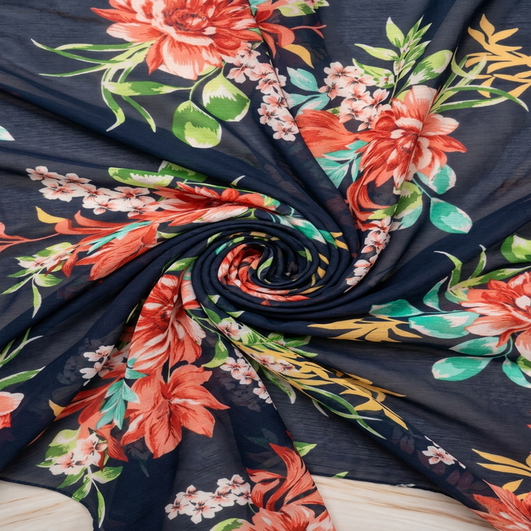 Voal Imprimat Floral – Bleumarin & Corai
