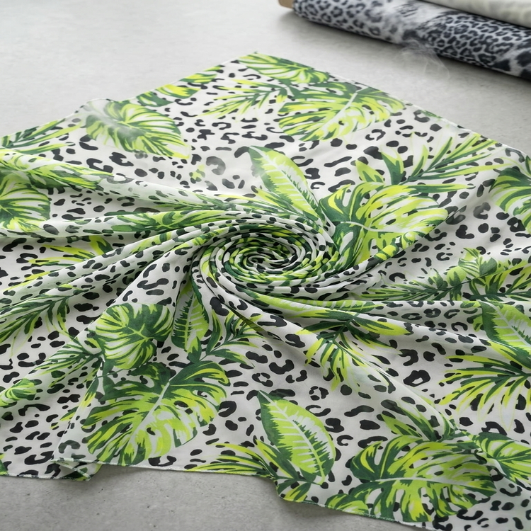Voal Imprimat Tropical – Verde & Negru