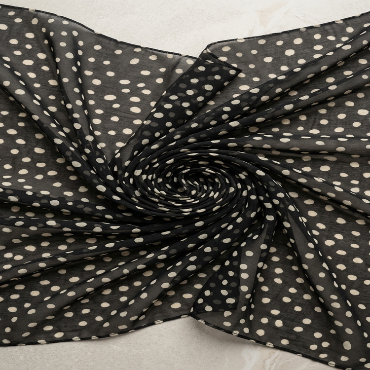Voal Imprimat cu Buline – Negru & Crem