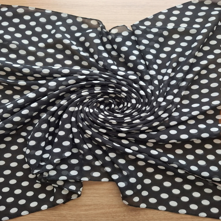 Voal Imprimat cu Buline – Negru & Alb