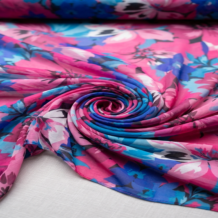 Voal Imprimat Floral – Roz & Albastru