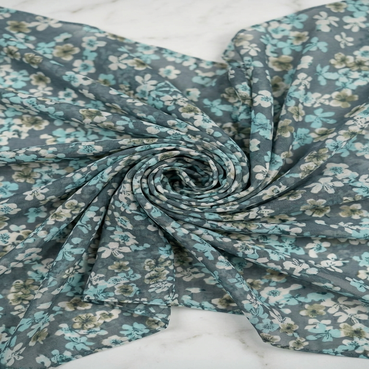 Voal Imprimat Floral – Verde Petrol