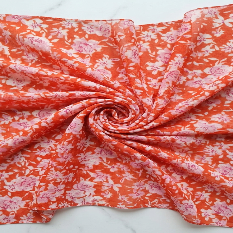 Voal Imprimat Floral – Portocaliu & Roz