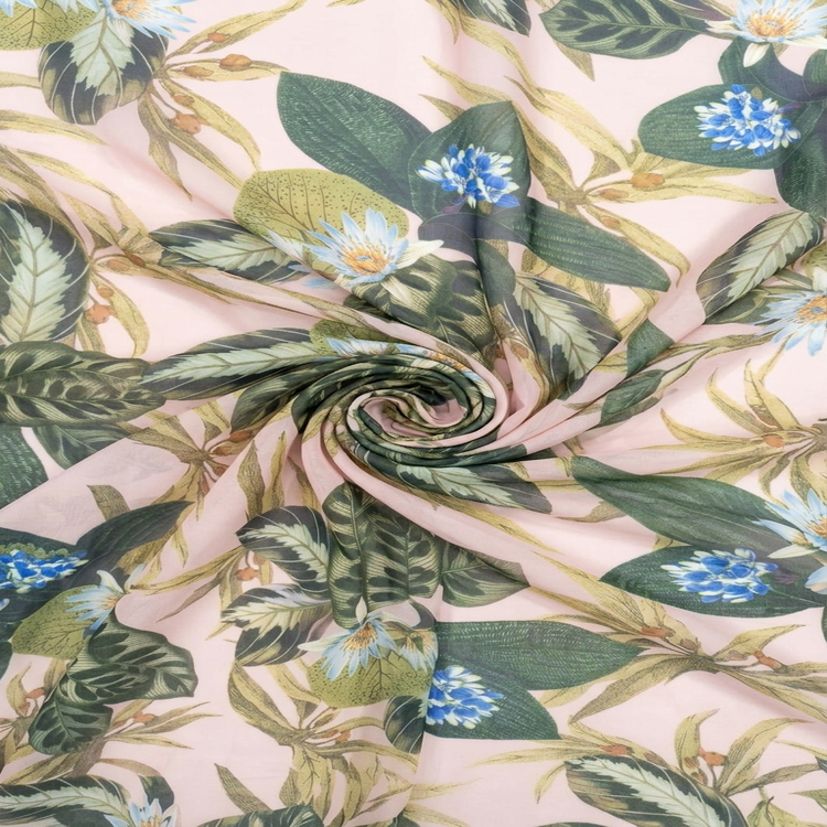 Voal Imprimat Floral – Roz Pudrat & Verde